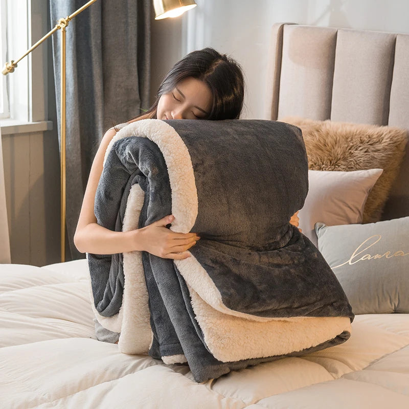 Luxury Wool Throw Blanket – Double Sided Warm Winter Blanket Queen Duvet Cover for Bed Sofa Camping